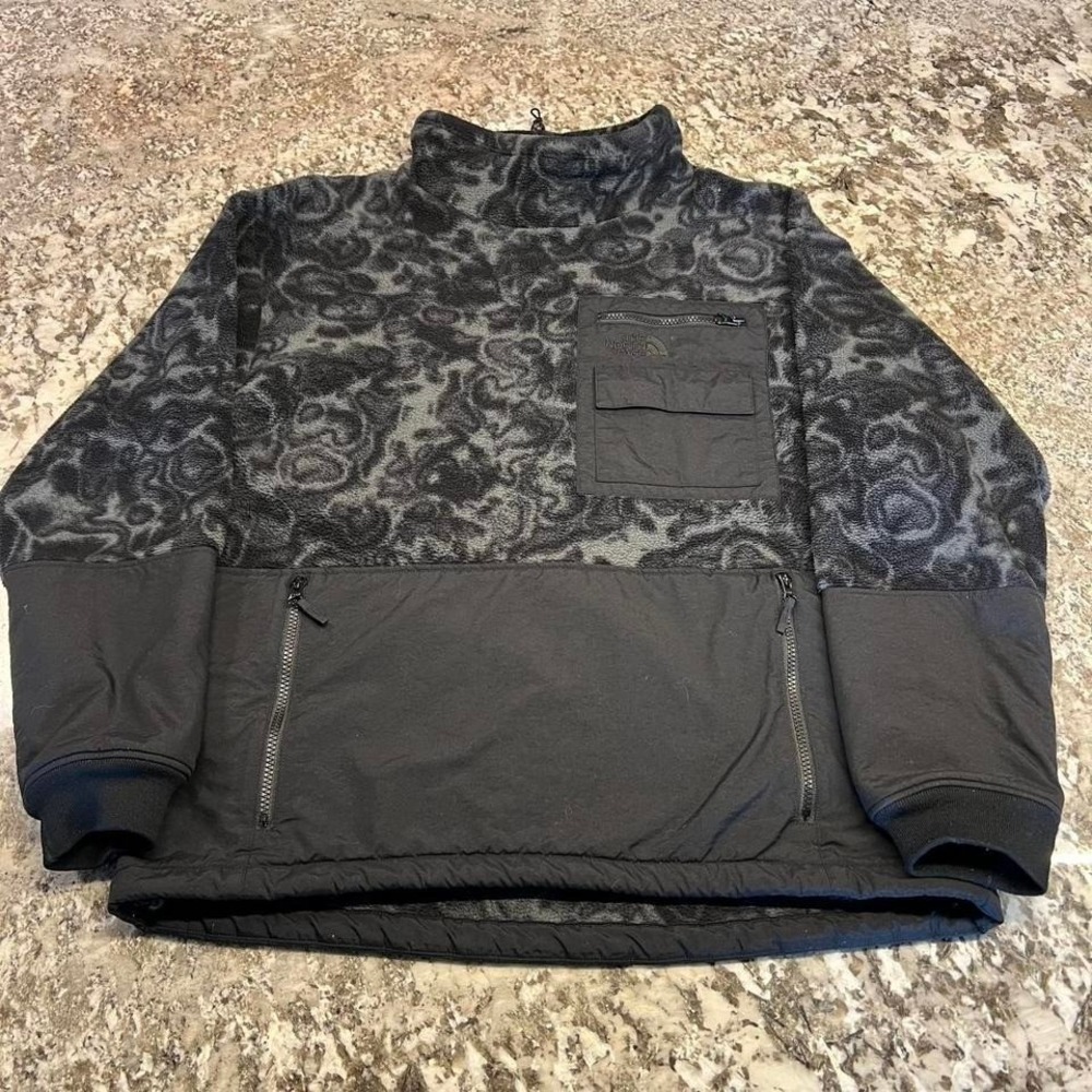 Vintage 1990s The North Face Rage Fleece Pullover Jacket Black Grey Swirl L